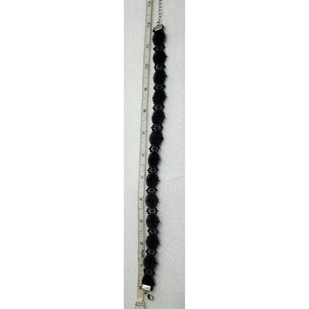 90s Floral Lace Choker Victorian Goth Style Faux Chains Black Vintage Revival